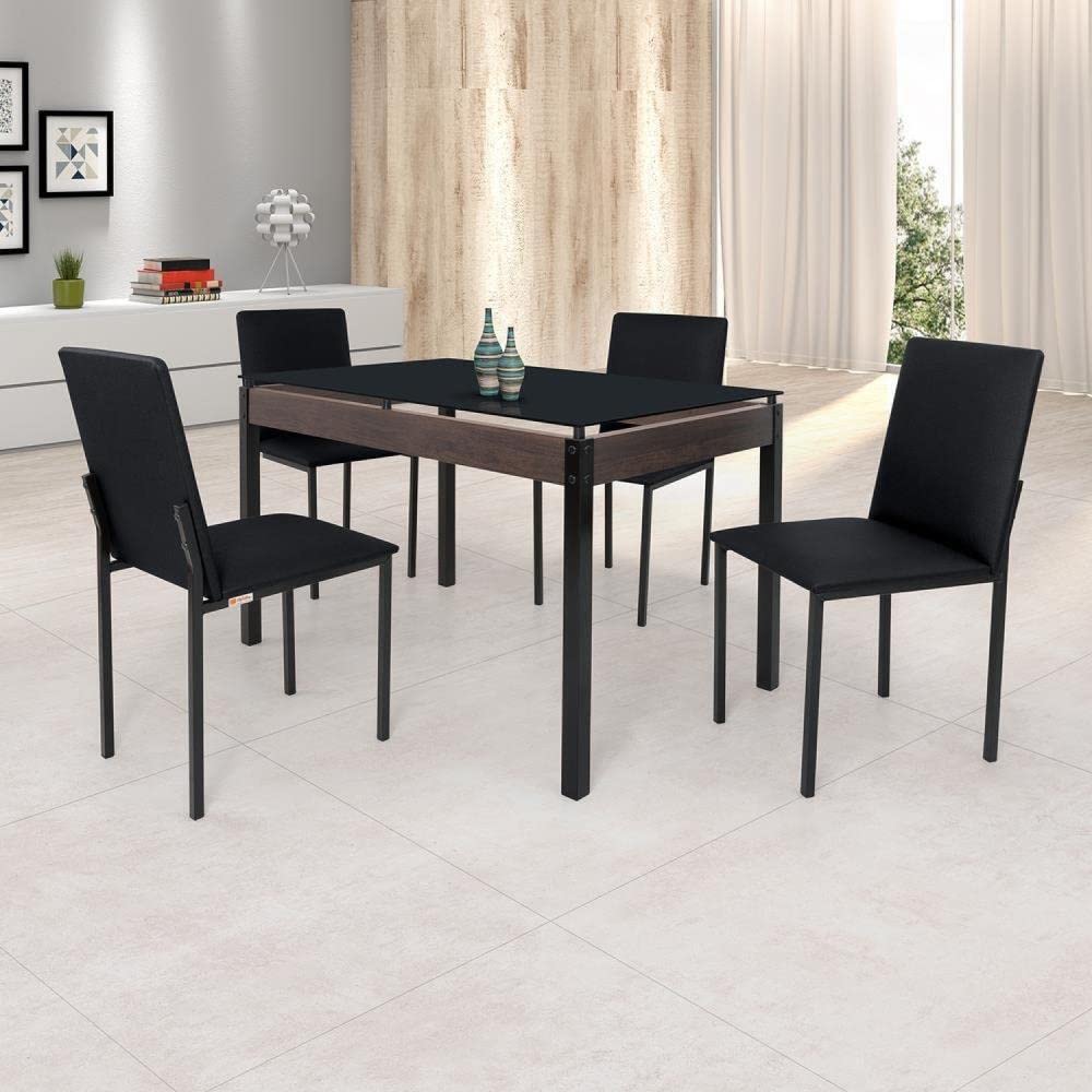 Conjunto Sala de Jantar Mesa Dubai 120x75cm Tampo Vidro com 4